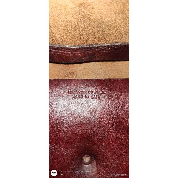 Leather Crossbody Mini hand bag brown 4" x 6". Shoulder strap 22" Made in Haiti - Picture 4 of 6